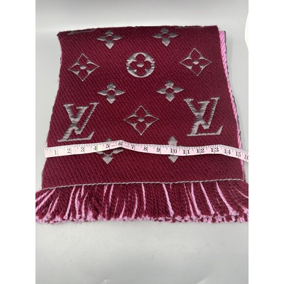 Louis Vuitton Wine Pink Logomania Wool Silk Lv Monogram Scarf 34X68 - Picture 4 of 5